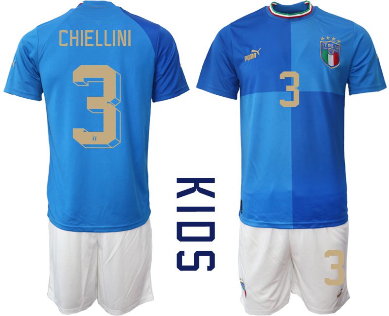 Youth 2022 World Cup National Team Italy home blue #3 Soccer Jerseys